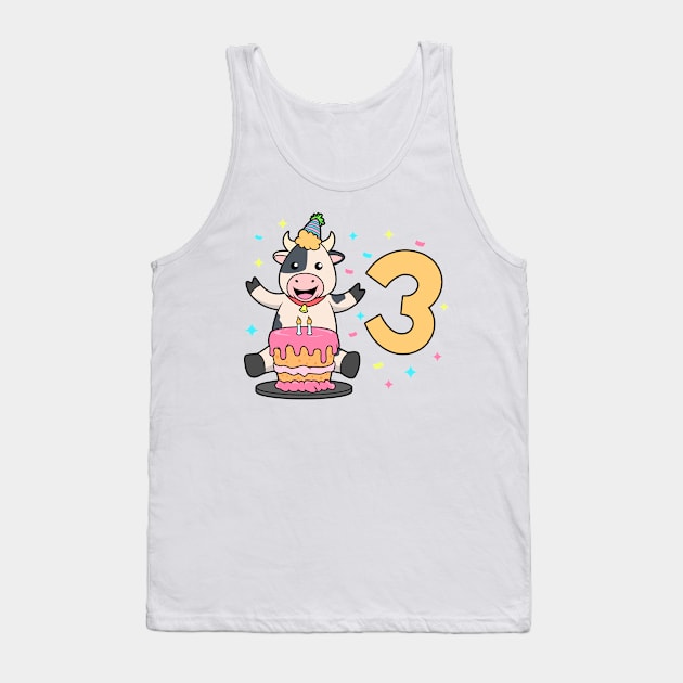 I am 3 with cow - kids birthday 3 years old Tank Top by Modern Medieval Design